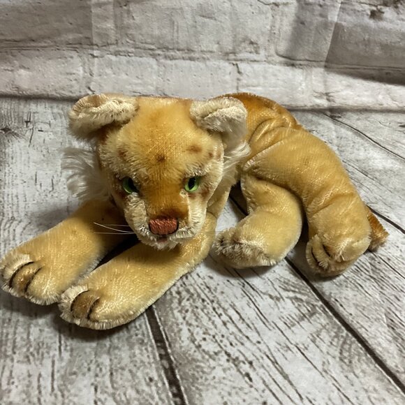 Vintage 1950s Steiff Golden Lion Cub Plush Mohair Stuffed Animal Green Eyes - Picture 1 of 5